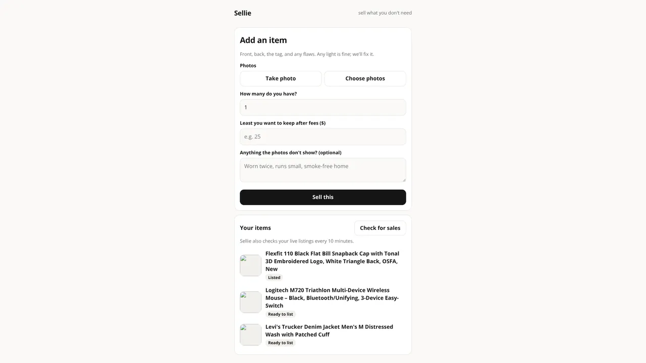 Screenshot of Sellie